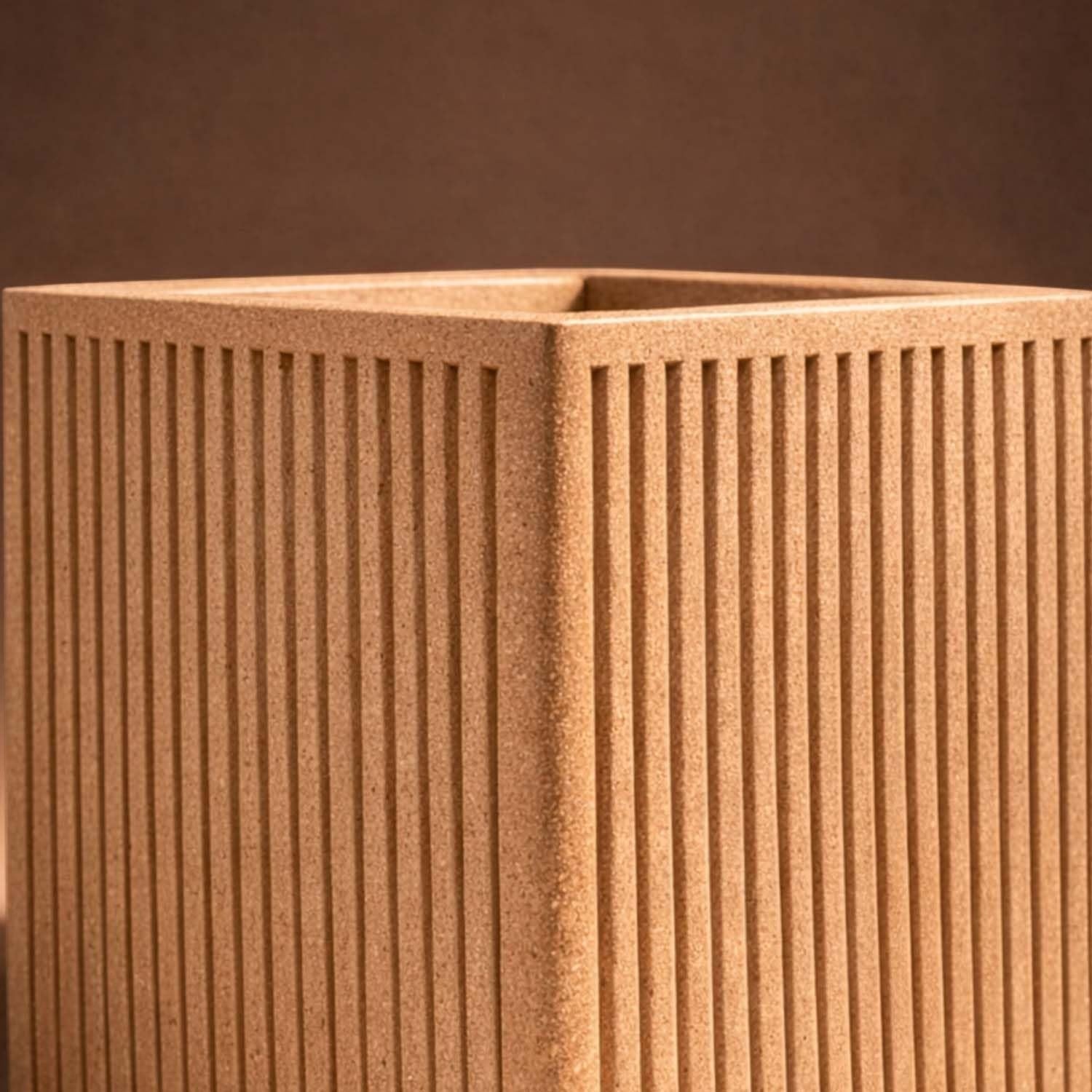 GoHooked tall square brown polymer planter with ribbed granite texture. 10x16 inch.