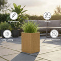 GoHooked tall square brown polymer planter with ribbed granite texture. Lightweight, strong, fade resistant.