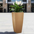 Go Hooked brown polymer square planter with a peace lily plant, perfect for modern indoor or outdoor decor.