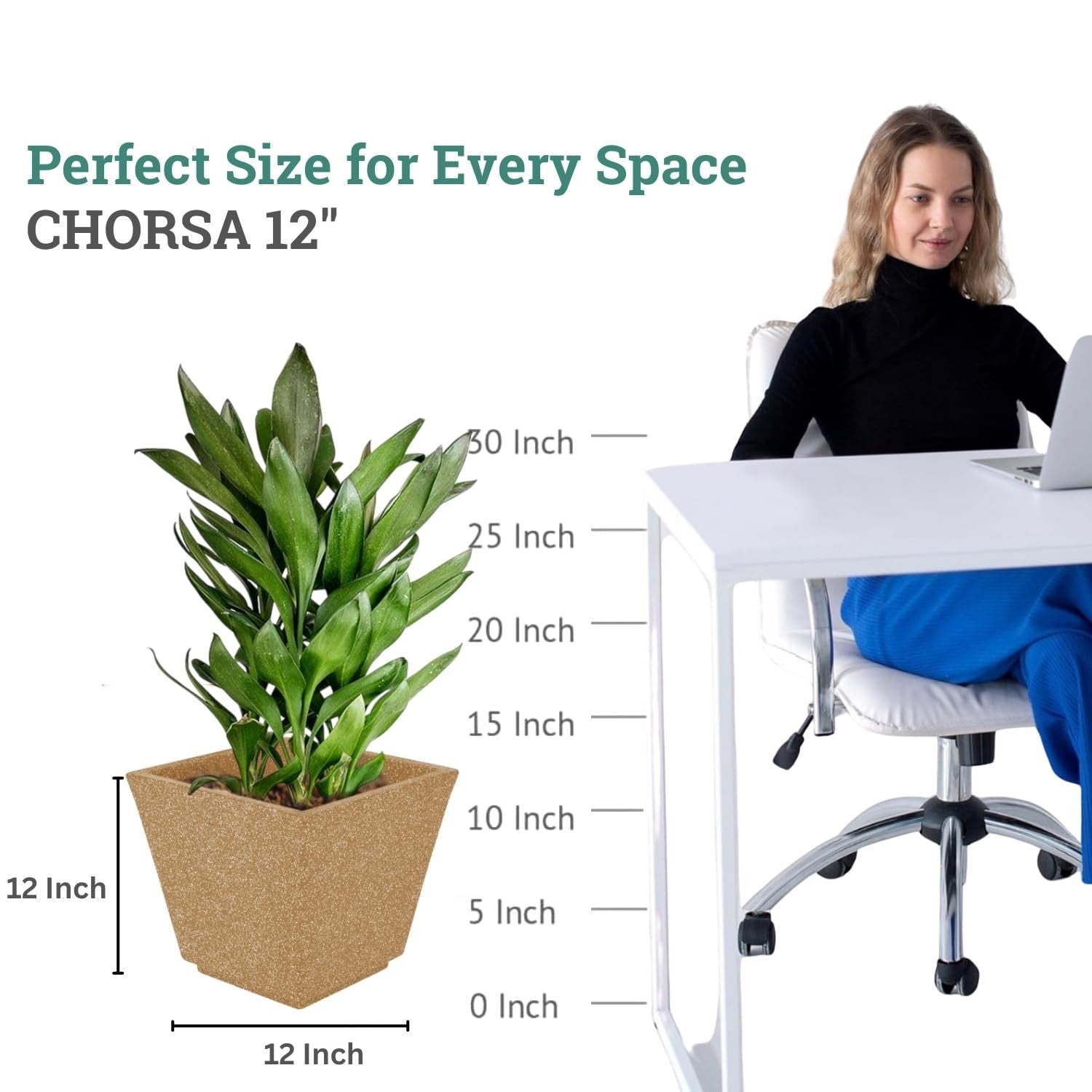GoHooked 12-inch square brown polymer planter with drainage hole. Modern design for indoor/outdoor use.
