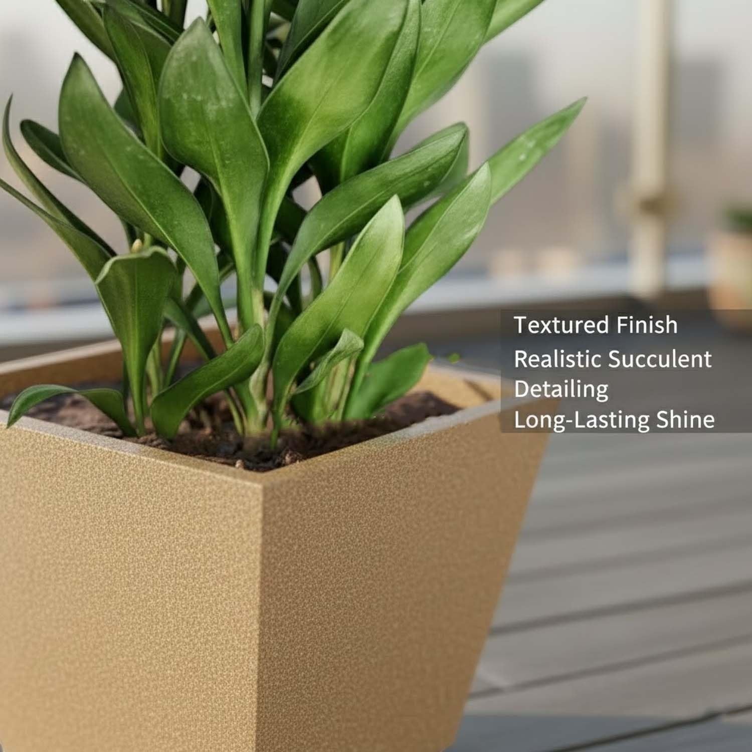 GoHooked 12-inch square brown polymer planter with textured finish and drainage hole for indoor/outdoor use.