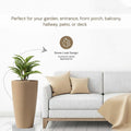 GoHooked 33-inch tall brown polymer planter with a stone-look design and drainage hole, perfect for indoor or outdoor use.