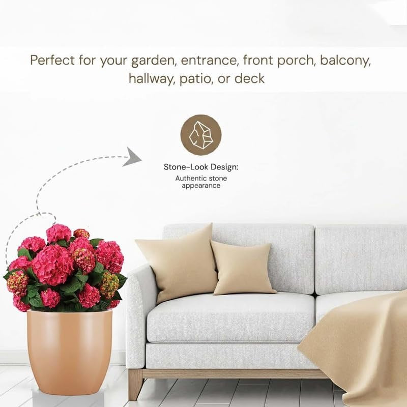 Go Hooked 12-inch brown polymer planter with stone-look design, perfect for indoor or outdoor plants.