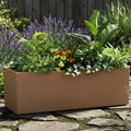 Go Hooked brown rectangular polymer planter pot filled with various plants and flowers, perfect for outdoor or indoor use.