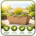 GoHooked 36-inch brown rectangular polymer planter pot with drainage hole, UV resistant and lightweight.