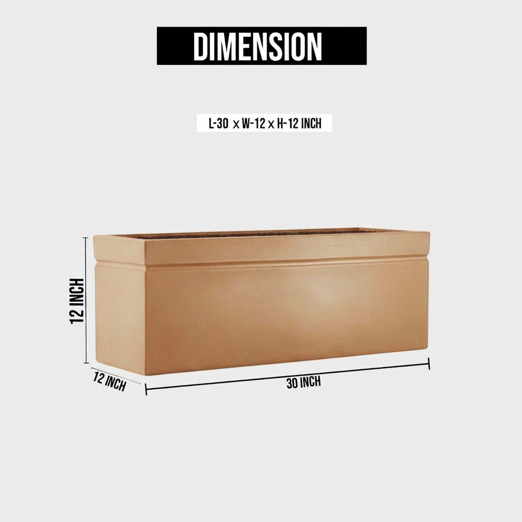 GoHooked brown rectangular polymer planter pot with 30x12 inch dimensions for indoor and outdoor garden use