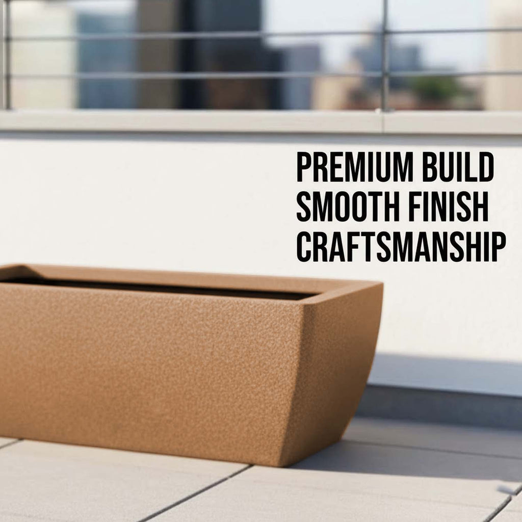 GoHooked brown rectangular polymer planter pot with a smooth finish for balcony and garden decor.