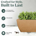 GoHooked brown rectangular polymer planter pot with UV-resistant, lightweight, and durable design for garden decor.