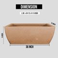 GoHooked 36-inch brown rectangular polymer planter pot for indoor and outdoor garden use with dimensions displayed.