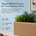 GoHooked brown polymer rectangular planter pot with vertical ribbed texture and sandstone finish, 20x9 inches.