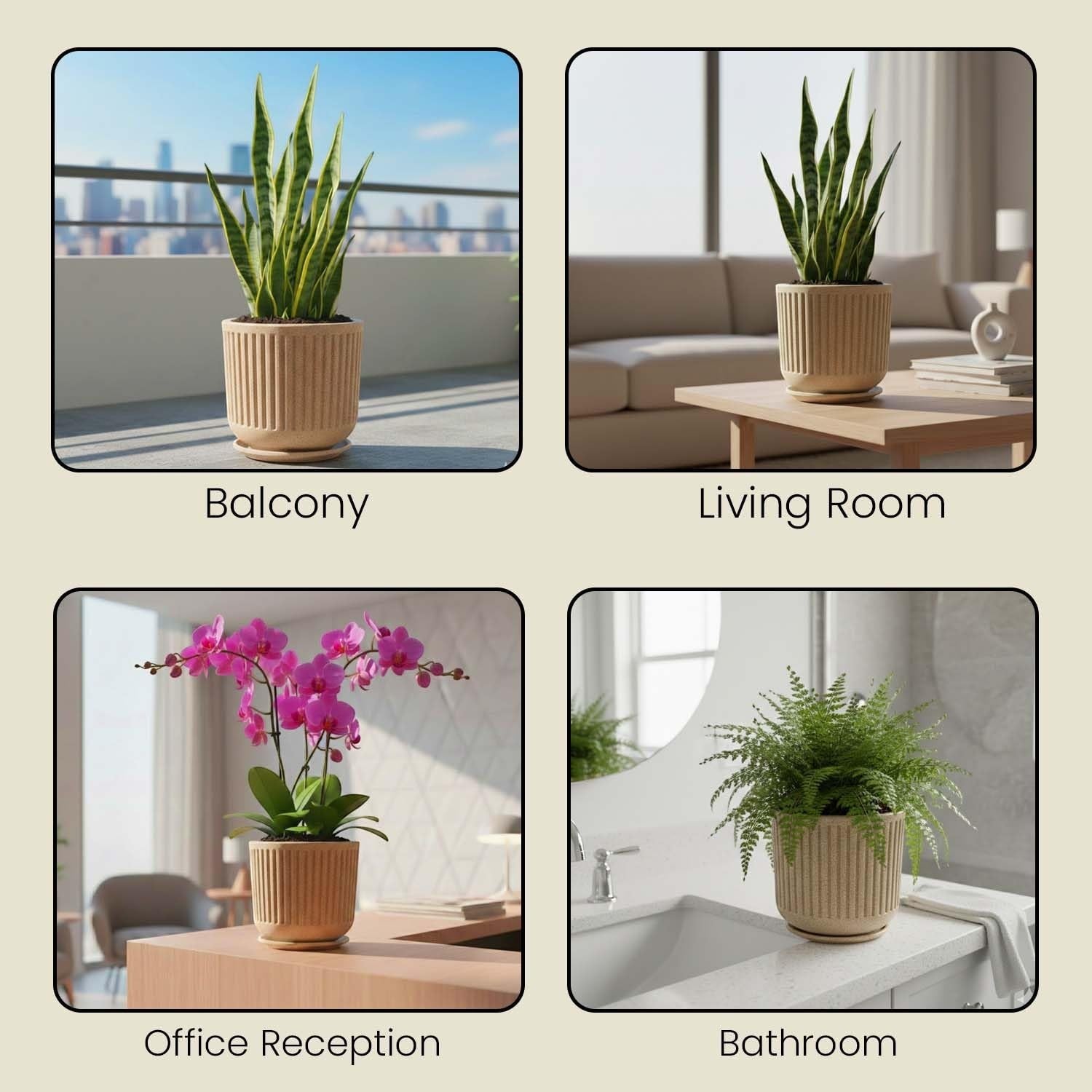 GoHooked brown ribbed polymer planter pot with matching tray, granite speckled design, 12x11 inch.