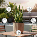 GoHooked brown ribbed polymer planter pot with tray, granite speckled design, 12x11 inch, for indoor/outdoor plants.