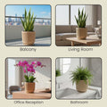 GoHooked brown ribbed polymer planter pot with matching tray, 15x14 inch, granite speckled design.