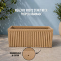 GoHooked brown sandstone ribbed rectangular polymer planter pot with drainage hole, 24x12 inches.