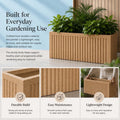 GoHooked brown sandstone ribbed rectangular polymer planter pot, 20x9 inches, with drainage hole for indoor/outdoor use.