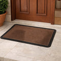 GoHooked brown rubber door mat with ribbed texture and black border placed at a home entrance.