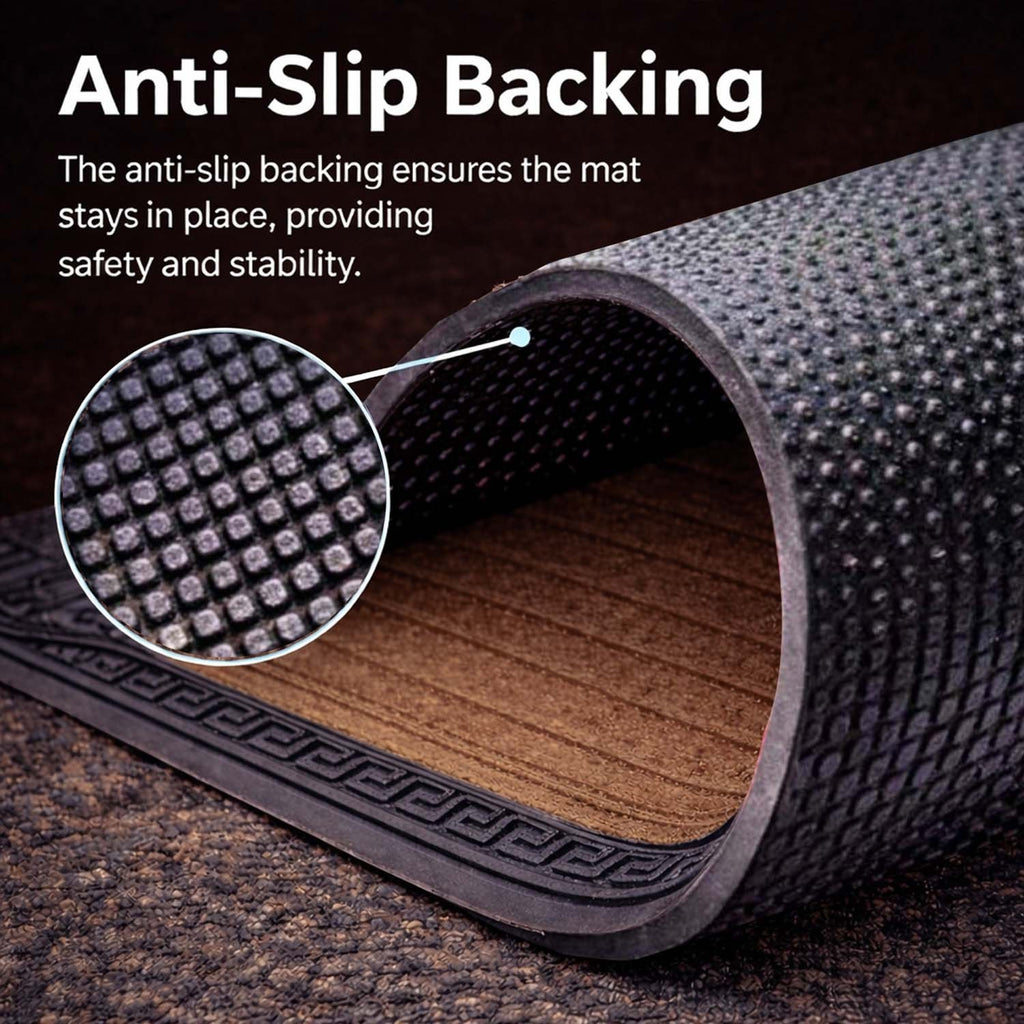 GoHooked brown rubber door mat with anti-slip textured backing and ribbed surface for trapping dirt at home entrances.