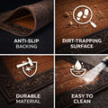GoHooked brown rubber door mat with anti-slip backing, ribbed dirt-trapping surface, and decorative border design.