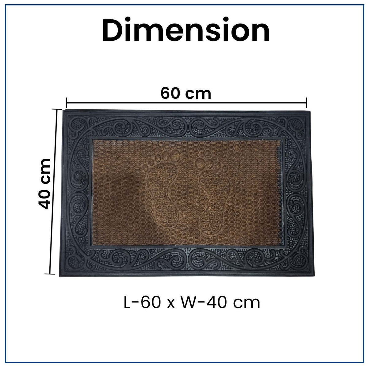 GoHooked brown rubber door mat with pebble texture and footprint design, 40x60 cm dimensions for home entrance.