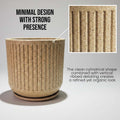 GoHooked brown speckled ribbed polymer planter pot with matching tray, 12x11 inch, ideal for indoor/outdoor plants.