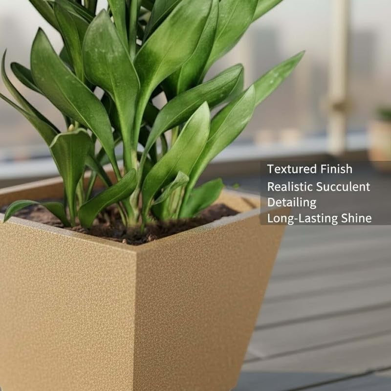 Go Hooked 10-inch square brown polymer planter with textured finish, suitable for indoor/outdoor use.
