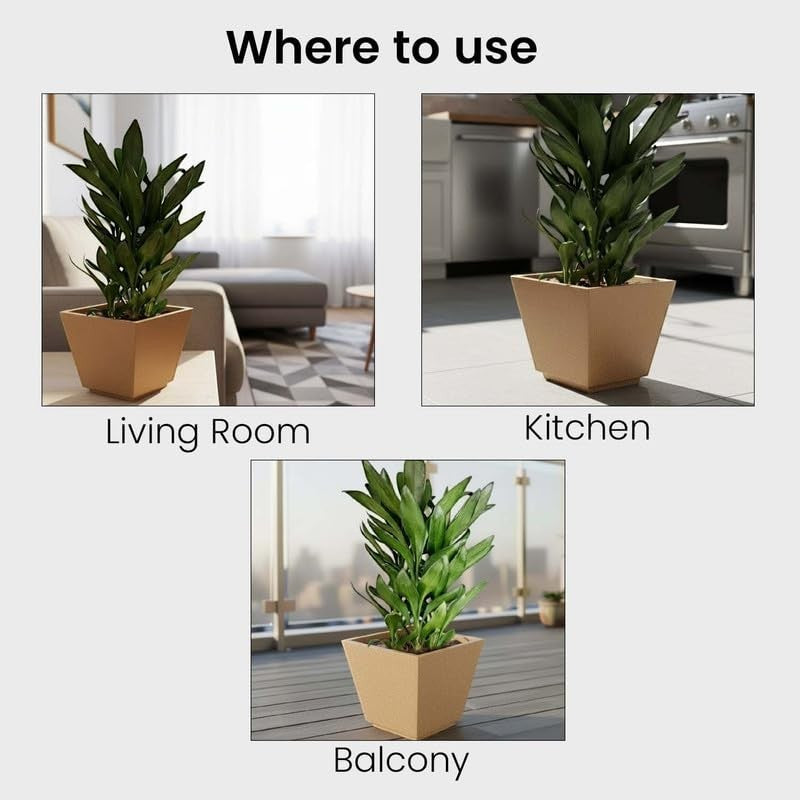 Go Hooked 10-inch square brown polymer planter pot with drainage hole, suitable for indoor and outdoor use.