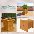 GoHooked brown square plastic Tulsi pot with Om and Swastik design, 9 inch, traditional decorative planter for home temple, pooja, balcony.