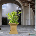 Go Hooked 16 inch brown decorative Tulsi pot with Swastik symbol, perfect for home, pooja, balcony, and garden decor.