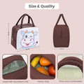 Go Hooked brown Oxford cloth lunch bag with winky cow design on white front, insulated for school or travel.