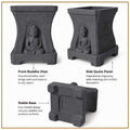 GoHooked grey polymer Buddha planter with stone-look texture, featuring a serene relief, side quotes, and stable base.