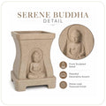 GoHooked sandstone-look polymer square planter featuring a serene Buddha relief and textured stone finish.