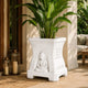 Go Hooked Buddha Planter 24 Inch | Large Square Stone Look Plant Pot with Serene Buddha Relief, Inspirational Side Quotes, Raised Base | Marble White Decorative Pot for Home, Balcony & Living Room