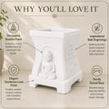 GoHooked marble white square polymer planter with a serene Buddha relief, inspirational side quotes, and raised base.