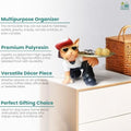 Go Hooked black and white polyresin bulldog figurine wearing a red hat and sunglasses, holding a serving tray with keys and candies.