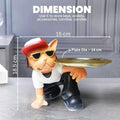 GoHooked black and white polyresin cat figurine with sunglasses and red hat holding a gold serving tray.