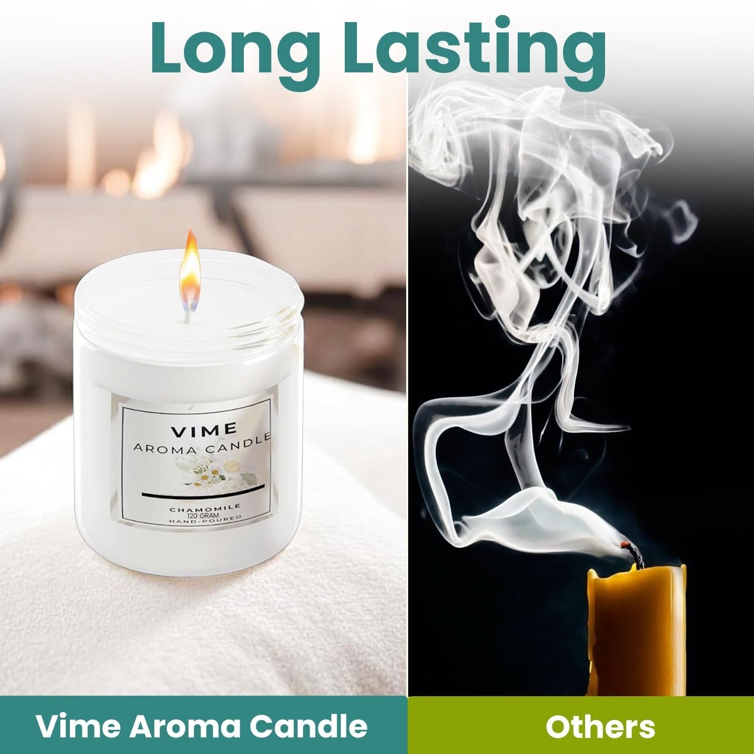 GoHooked white chamomile scented aroma candle in a jar, 120 gm, 35 hr burn time, for home decor and aromatherapy.