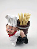 Go Hooked white and brown resin chef toothpick holder with barrel, 8cm. Perfect for home decor and gifting.