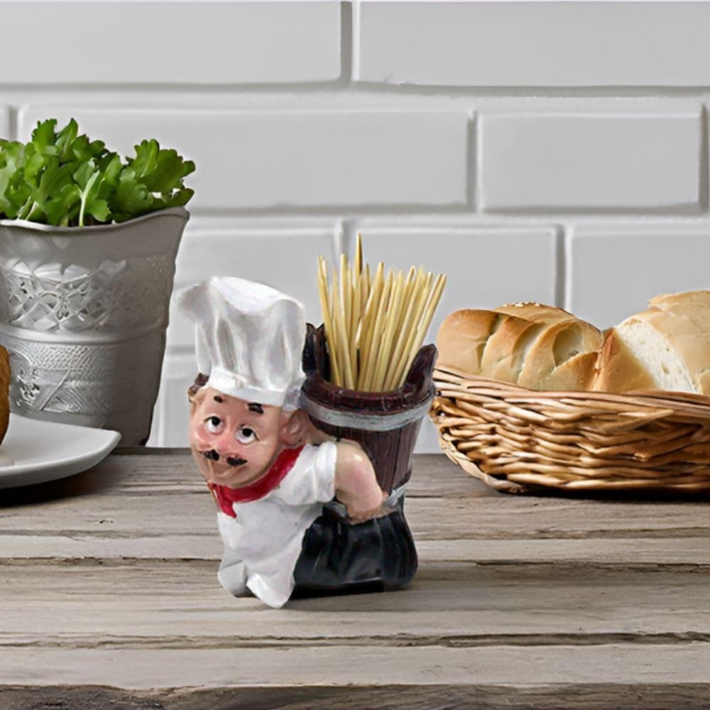 Go Hooked white and brown resin chef toothpick holder with barrel, 8cm. Perfect for home decor and gifting.