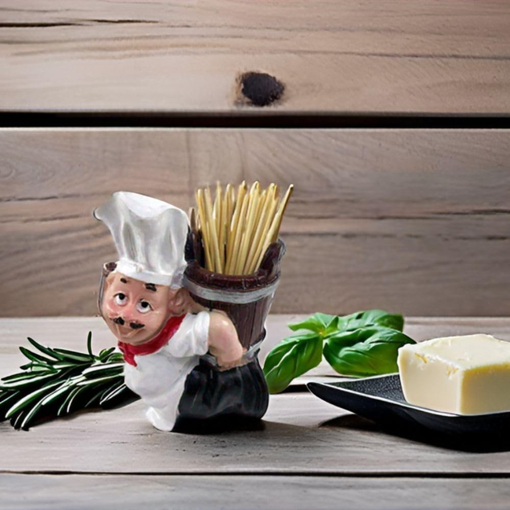 Go Hooked white and brown resin chef toothpick holder with a barrel. Kitchen decor.