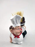 Go Hooked white and brown resin chef toothpick holder with red scarf and barrel