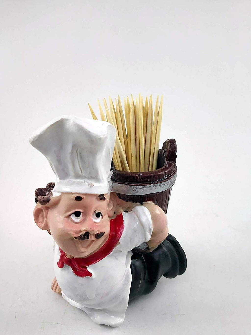 Go Hooked white and brown resin chef toothpick holder with red scarf and black pants, 8cm