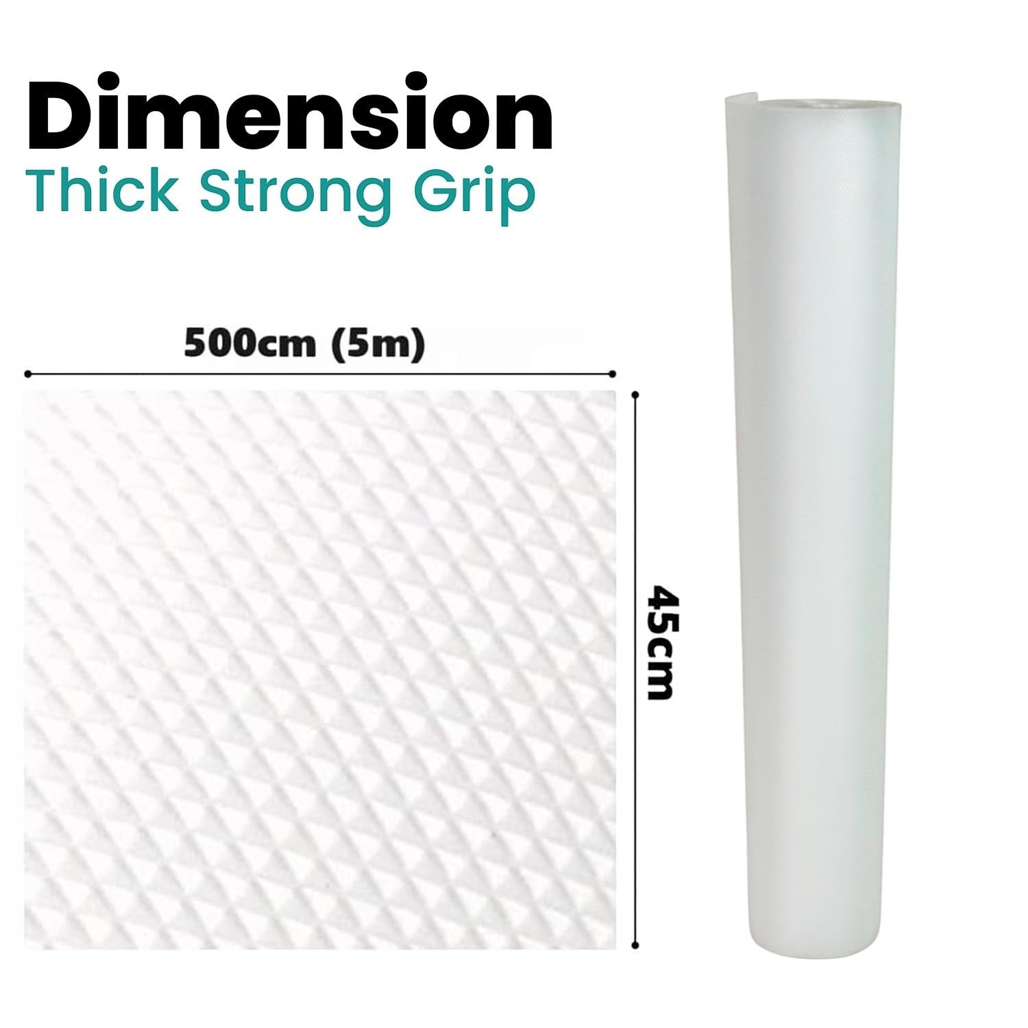 Go Hooked clear EVA anti-slip mat, 45cm x 5m roll with textured diamond pattern for fridge, drawers, shelves.
