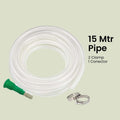 GoHooked 15-meter clear braided PVC garden hose pipe with green connector and two metal clamps.
