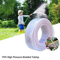 GoHooked clear 30m braided PVC garden hose pipe with connector and clamps for watering plants.
