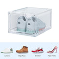 GoHooked clear acrylic stackable shoe box with magnetic front door, ideal for sneaker display and home organization.