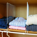 Go Hooked white coated iron closet shelf dividers organizing folded clothes and sweaters. Pack of 2.