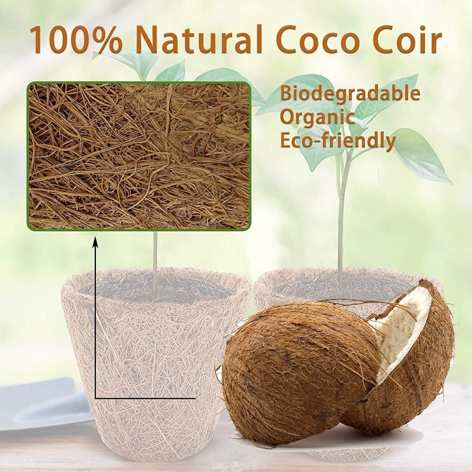 Go Hooked 4-inch natural coco coir seed starter pots, biodegradable and eco-friendly for healthy plant growth. Pack of 10.