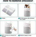 GoHooked cotton rope laundry basket showing four steps to remove creases and restore shape for home organization.