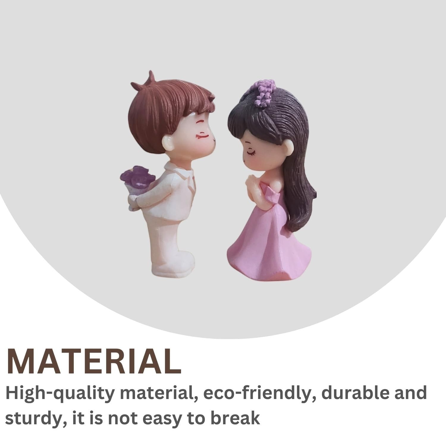 Go Hooked resin couple figurines in a romantic proposal pose, boy holding flowers, girl in pink dress. Ideal for cake decor or gifts.