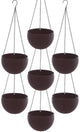 Go Hooked 7.1" Plastic Rattan Hanging Basket/Hanging Pots with Metal Hanging Chain/Hanging Planters- Set of 7 (Dark Brown) (Flowers Not Included)